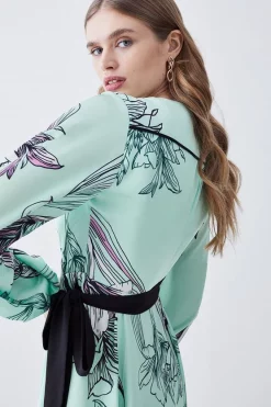 Cheap 🤩 Karen Millen Floral 🔨 Hammered Satin Woven Wrap Mini 👗 Dress - green 🔥 -Karen Millen Outlet store bkk08264 green xl 4