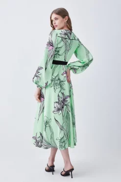 Buy 🔔 Karen Millen Floral 🔨 Hammered Satin Woven Wrap Midi 👗 Dress - green 🔥 -Karen Millen Outlet store bkk08266 green xl 2