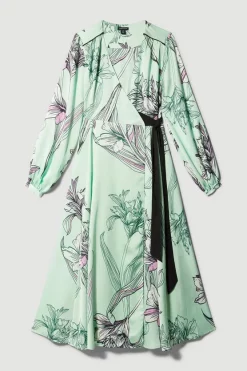 Buy 🔔 Karen Millen Floral 🔨 Hammered Satin Woven Wrap Midi 👗 Dress - green 🔥 -Karen Millen Outlet store bkk08266 green xl 3