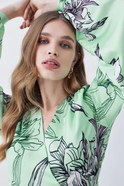 Buy 🔔 Karen Millen Floral 🔨 Hammered Satin Woven Wrap Midi 👗 Dress - green 🔥 -Karen Millen Outlet store bkk08266 green xl 4