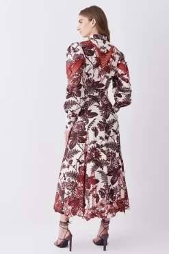 Deals 🥰 Karen Millen Floral Cotton Cutwork And Print Midi 👚 Shirt 👗 Dress 🎉 -Karen Millen Outlet store bkk08309 floral xl 2