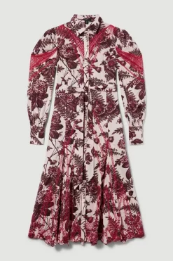 Deals 🥰 Karen Millen Floral Cotton Cutwork And Print Midi 👚 Shirt 👗 Dress 🎉 -Karen Millen Outlet store bkk08309 floral xl 3