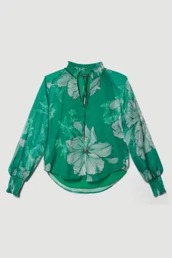 Buy 🤩 Karen Millen Floral Bloom Shirred Detail Woven Blouse - green 🥰 -Karen Millen Outlet store bkk08312 green xl 3