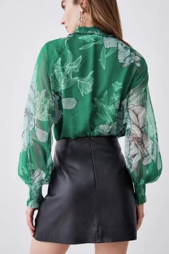Buy 🤩 Karen Millen Floral Bloom Shirred Detail Woven Blouse - green 🥰 -Karen Millen Outlet store bkk08312 green xl 4