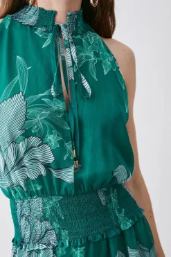 Coupon ❤️ Karen Millen Floral Bloom Shirred Halter Woven Mini 👗 Dress - green ❤️ -Karen Millen Outlet store bkk08313 green xl 2