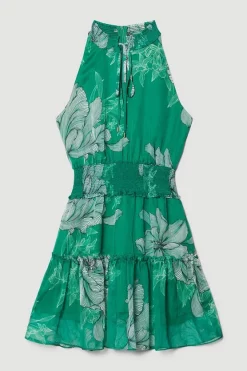 Coupon ❤️ Karen Millen Floral Bloom Shirred Halter Woven Mini 👗 Dress - green ❤️ -Karen Millen Outlet store bkk08313 green xl 3