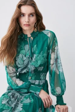 Outlet 🎁 Karen Millen Floral Bloom Shirred Detail Woven Maxi 👗 Dress - green ✨ -Karen Millen Outlet store bkk08323 green xl 2