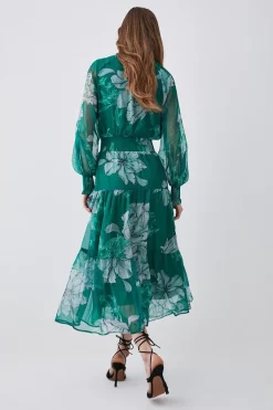 Outlet 🎁 Karen Millen Floral Bloom Shirred Detail Woven Maxi 👗 Dress - green ✨ -Karen Millen Outlet store bkk08323 green xl 4