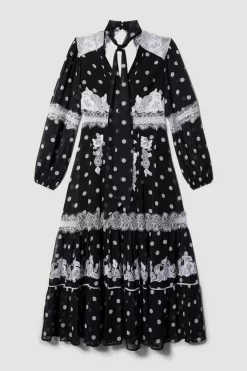 Discount 🤩 Karen Millen Polka Dot Mix Lace & Embroidery Maxi 👗 Dress - black 🥰 -Karen Millen Outlet store bkk08346 black xl 3