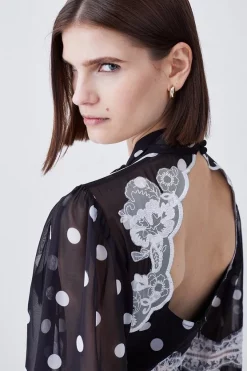 Discount 🤩 Karen Millen Polka Dot Mix Lace & Embroidery Maxi 👗 Dress - black 🥰 -Karen Millen Outlet store bkk08346 black xl 6