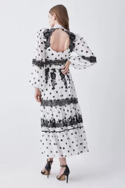 New 💯 Karen Millen Polka Dot Mix Lace & Embroidery Maxi 👗 Dress - white 🛒 -Karen Millen Outlet store bkk08348 white xl 2