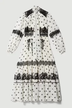 New 💯 Karen Millen Polka Dot Mix Lace & Embroidery Maxi 👗 Dress - white 🛒 -Karen Millen Outlet store bkk08348 white xl 3