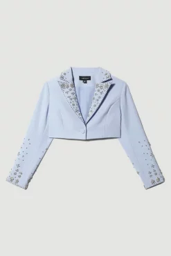 New ๐งจ Karen Millen Embellished Stretch Woven Cropped Jacket - blue ๐ 11 New ๐งจ Karen Millen Embellished Stretch Woven Cropped Jacket - blue ๐ -Karen Millen Outlet store bkk08355 blue xl 3