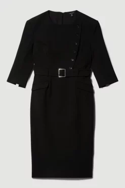 Wholesale ⌛ Karen Millen Plus Size Structured Crepe Strong Shoulder Midi 👗 Dress 🛒 -Karen Millen Outlet store bkk08356 black xl 3