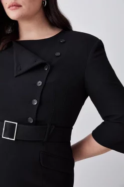 Wholesale ⌛ Karen Millen Plus Size Structured Crepe Strong Shoulder Midi 👗 Dress 🛒 -Karen Millen Outlet store bkk08356 black xl 4