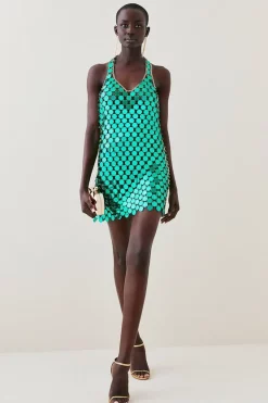 Deals โจ Karen Millen Mirrored Disc Chain Halter Mini ๐ Dress โค๏ธ