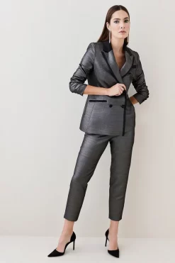 Brand new 😀 Karen Millen Metallic Jacquard Waistband Detail Slim Leg Trouser - gold 🌟