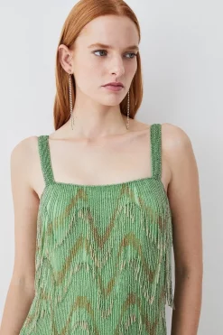 Promo ❤️ Karen Millen Square Neck Embellished Fringed Mini 👗 Dress - green ✨ -Karen Millen Outlet store bkk08390 green xl 5