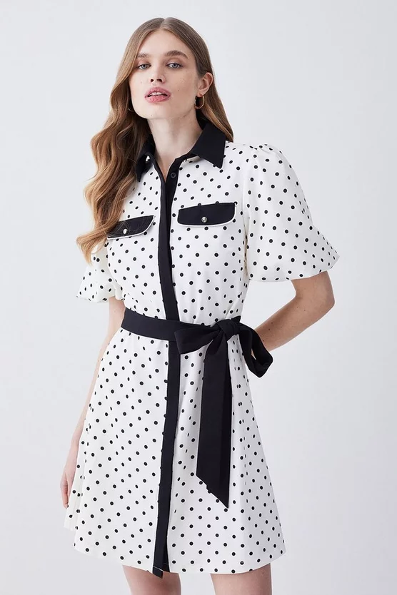 Outlet โจ Karen Millen Pin Dot Twill Belted Mini ๐ Dress - mono ๐ 3 Outlet โจ Karen Millen Pin Dot Twill Belted Mini ๐ Dress - mono ๐