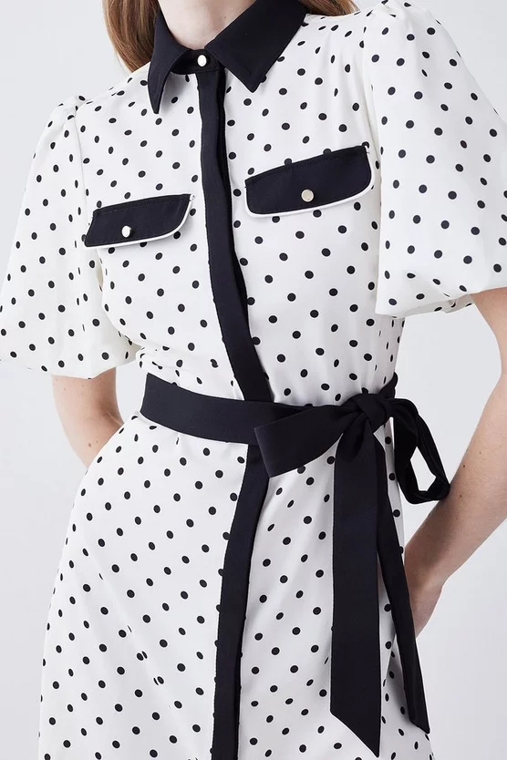 Outlet โจ Karen Millen Pin Dot Twill Belted Mini ๐ Dress - mono ๐ 4 Outlet โจ Karen Millen Pin Dot Twill Belted Mini ๐ Dress - mono ๐ - Image 2