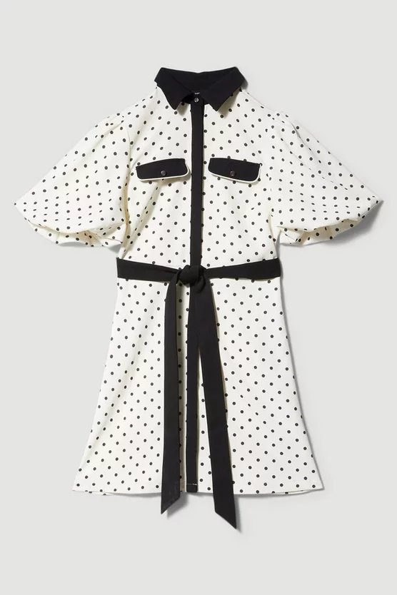 Outlet โจ Karen Millen Pin Dot Twill Belted Mini ๐ Dress - mono ๐ 6 Outlet โจ Karen Millen Pin Dot Twill Belted Mini ๐ Dress - mono ๐ - Image 4