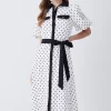 Best deal 🎉 Karen Millen Pin Dot Twill Belted Midi 👗 Dress - mono 😉 -Karen Millen Outlet store bkk08454 mono xl