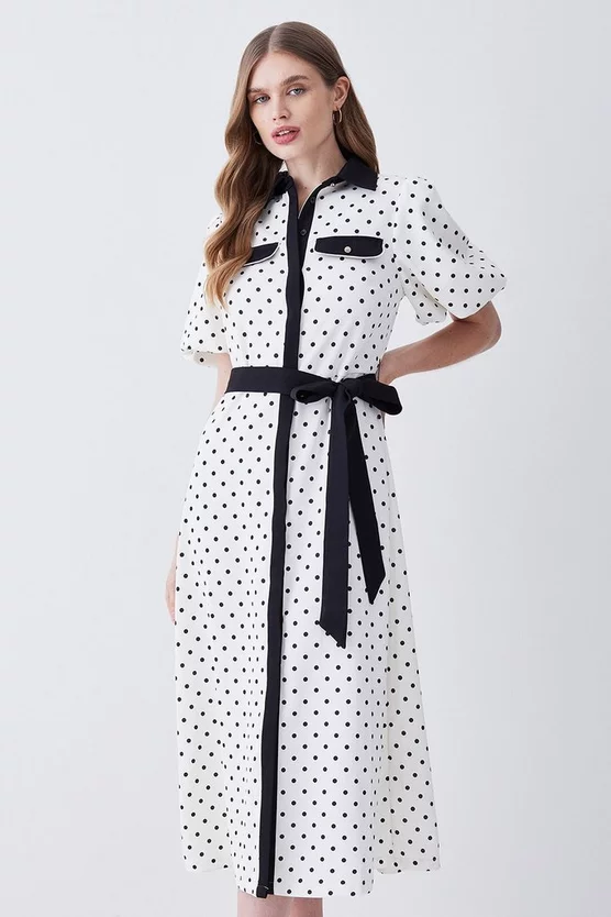 Best deal ๐ Karen Millen Pin Dot Twill Belted Midi ๐ Dress - mono ๐ 3 Best deal ๐ Karen Millen Pin Dot Twill Belted Midi ๐ Dress - mono ๐