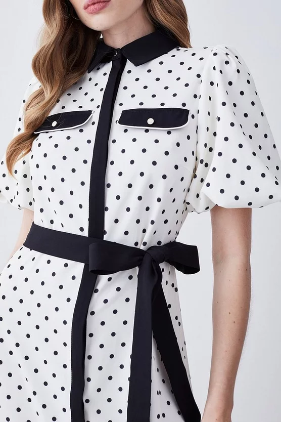 Best deal ๐ Karen Millen Pin Dot Twill Belted Midi ๐ Dress - mono ๐ 4 Best deal ๐ Karen Millen Pin Dot Twill Belted Midi ๐ Dress - mono ๐ - Image 2