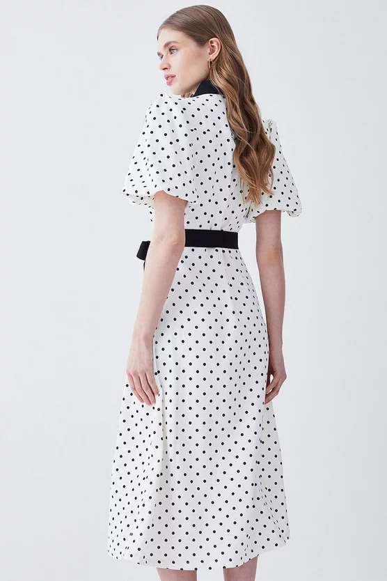 Best deal ๐ Karen Millen Pin Dot Twill Belted Midi ๐ Dress - mono ๐ 5 Best deal ๐ Karen Millen Pin Dot Twill Belted Midi ๐ Dress - mono ๐ - Image 3