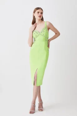 Buy 🔔 Karen Millen Embellished Stretch Woven Midi 👗 Dress 🔔 -Karen Millen Outlet store bkk08455 apple20green xl 4