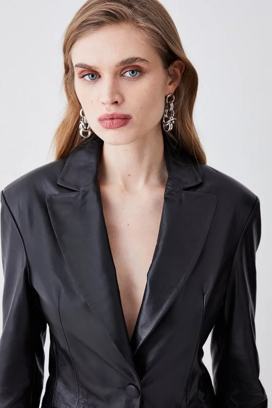 Best Sale 😀 Karen Millen Leather Strong Shoulder Blazer Jacket 👏 4 Best Sale 😀 Karen Millen Leather Strong Shoulder Blazer Jacket 👏 - Image 2