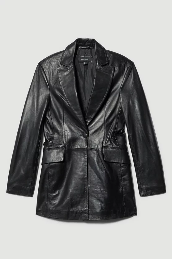 Best Sale 😀 Karen Millen Leather Strong Shoulder Blazer Jacket 👏 6 Best Sale 😀 Karen Millen Leather Strong Shoulder Blazer Jacket 👏 - Image 4