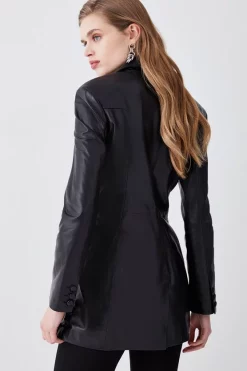 Best Sale 😀 Karen Millen Leather Strong Shoulder Blazer Jacket 👏 13 Best Sale 😀 Karen Millen Leather Strong Shoulder Blazer Jacket 👏 -Karen Millen Outlet store bkk08495 black xl 4