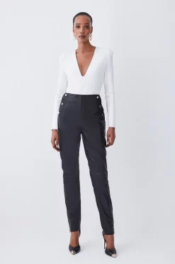 Best deal 🛒 Karen Millen Leather Button Pocket Detail Zip Hem Slim Leg 😍