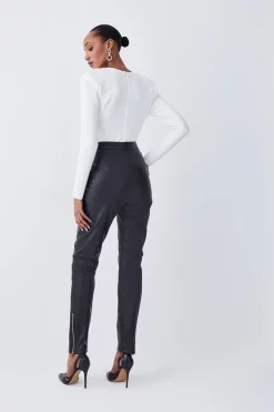 Best deal 🛒 Karen Millen Leather Button Pocket Detail Zip Hem Slim Leg 😍 -Karen Millen Outlet store bkk08499 black xl 2
