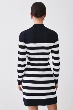 Best Pirce 🤩 Karen Millen Petite Stripe Rib Knit Belted Mini 👗 Dress 😉 -Karen Millen Outlet store bkk08510 stripe xl 2