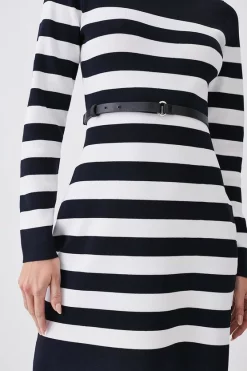 Best Pirce 🤩 Karen Millen Petite Stripe Rib Knit Belted Mini 👗 Dress 😉 -Karen Millen Outlet store bkk08510 stripe xl 4