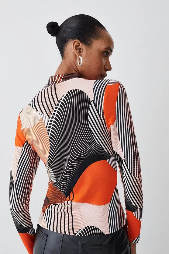 Best Sale ✨ Karen Millen Printed Long Sleeve Viscose Blend Keyhole Cut Out Jersey Top 🎉 5 Best Sale ✨ Karen Millen Printed Long Sleeve Viscose Blend Keyhole Cut Out Jersey Top 🎉 - Image 3