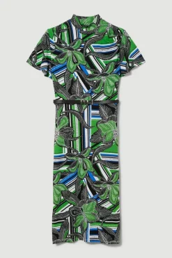 Hot Sale 🎉 Karen Millen Angel Sleeve Belted Viscose Blend Jersey Midi 👗 Dress 😀 -Karen Millen Outlet store bkk08518 floral xl 3