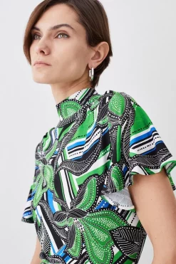 Hot Sale 🎉 Karen Millen Angel Sleeve Belted Viscose Blend Jersey Midi 👗 Dress 😀 -Karen Millen Outlet store bkk08518 floral xl 4