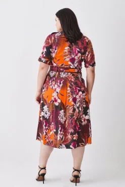 Deals ⌛ Karen Millen Plus Size Tropical Floral Premium Linen Woven 👕 Shirt 👗 Dress - orange 🌟 -Karen Millen Outlet store bkk08553 orange xl 2