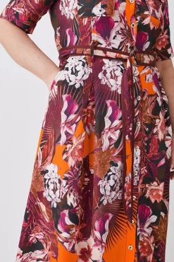 Deals ⌛ Karen Millen Plus Size Tropical Floral Premium Linen Woven 👕 Shirt 👗 Dress - orange 🌟 -Karen Millen Outlet store bkk08553 orange xl 4