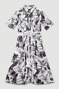 Deals 🥰 Karen Millen Petite Floral Batik Premium Linen Woven 👕 Shirt 👗 Dress - mono 🥰 -Karen Millen Outlet store bkk08554 mono xl 3