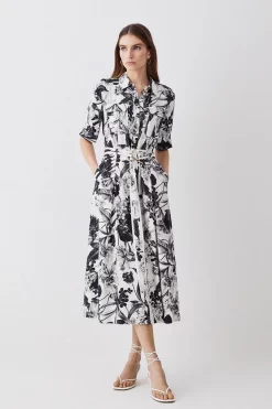 Flash Sale 🌟 Karen Millen Floral Batik Premium Linen Woven 👚 Shirt 👗 Dress - mono 🌟