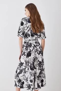 Flash Sale 🌟 Karen Millen Floral Batik Premium Linen Woven 👚 Shirt 👗 Dress - mono 🌟 -Karen Millen Outlet store bkk08555 mono xl 2