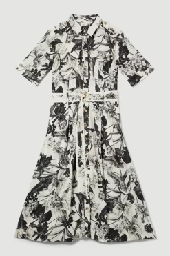 Flash Sale 🌟 Karen Millen Floral Batik Premium Linen Woven 👚 Shirt 👗 Dress - mono 🌟 -Karen Millen Outlet store bkk08555 mono xl 3