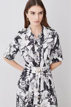 Flash Sale 🌟 Karen Millen Floral Batik Premium Linen Woven 👚 Shirt 👗 Dress - mono 🌟 -Karen Millen Outlet store bkk08555 mono xl 4