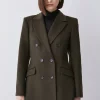 Deals ✨ Karen Millen Italian Virgin Wool Double Breast Short 🧥 Coat - khaki 🛒 -Karen Millen Outlet store bkk08589 khaki xl
