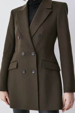 Deals ✨ Karen Millen Italian Virgin Wool Double Breast Short 🧥 Coat - khaki 🛒 -Karen Millen Outlet store bkk08589 khaki xl 1