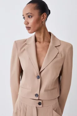 Promo ⭐ Karen Millen Soft Twill Tailored Crop Jacket - camel 👍